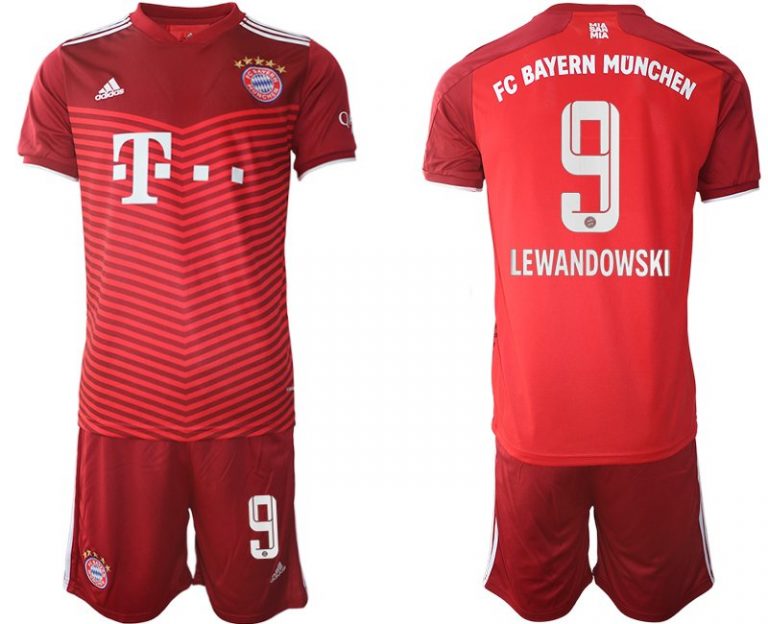 FC Bayern München Saison 2021/22 Heimtrikot rot mit Aufdruck Lewandowski 9-1