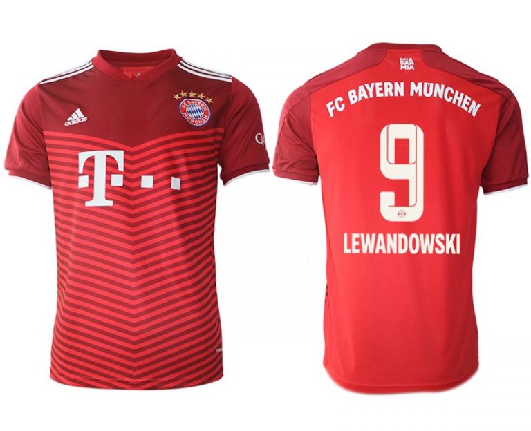FC Bayern München Saison 2021/22 Heimtrikot rot mit Aufdruck Lewandowski 9