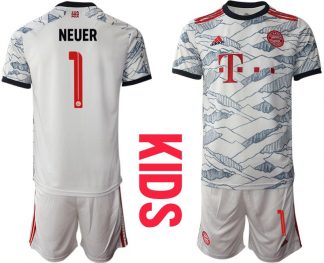 FC Bayern München Trikot 3rd in weiß 2022 für Kinder mit Aufdruck NEUER 1