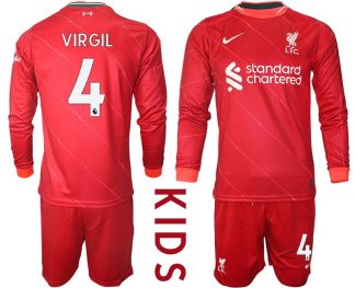 FC Liverpool Heimtrikot 2021/22 Trikotsatz Langarm in rot für Kinder VIRGIL 4