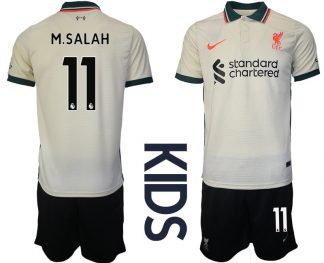 FC Liverpool Stadion Auswärtstrikot Beige 2021-22 für Kinder mit Aufdruck M. Salah 11