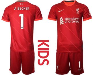 Fußball Trikot Liverpool FC 2021/22 Heimtrikot rot für Kinder mit Aufdruck A.BECKER 1