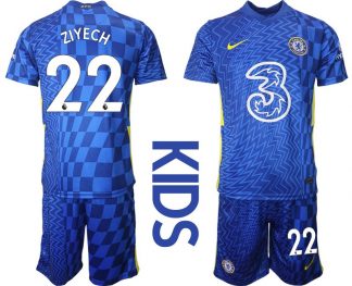 Fußball Trikotsatz FC Chelsea Heimtrikot 2021/22 Kinder blau gelb mit Aufdruck Ziyech 22