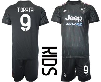 Fussballtrikot Juventus Turin Auswärts 2021/22 für Kinder schwarz mit Aufdruck Morata 9