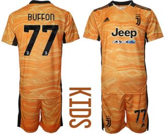 Fußballtrikot Juventus Turin Kinder Torwarttrikot Heim 2021/22 Orange mit Aufdruck Buffon 77