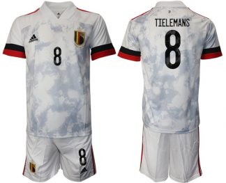 Fussballtrikot Set Herren Belgien Auswärtstrikot EM 2020 weiß mit Aufdruck Tielemans 8