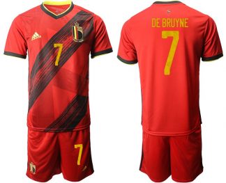 Fussballtrikot Set Herren Belgien Trikot Home EM 2020 Rot mit Aufdruck DE BRUYNE 7