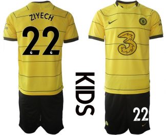 Günstige Chelsea Auswärtstrikot 2021/22 Kinder in gelb mit Aufdruck Ziyech 22