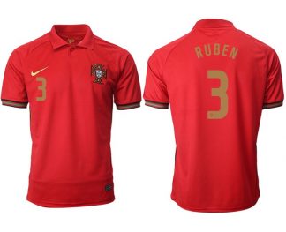 Günstige Fußballtrikots Portugal Heimtrikot 2020/21 rot/gold mit Aufdruck RUBEN 3