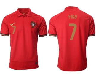 Günstige Portugal Heimtrikot EURO 2020/21 rot/gold mit Aufdruck FIGO 7