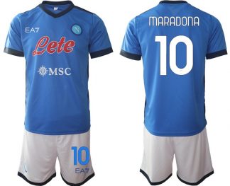Günstige SSC Napoli Heimtrikot Trikotsatz Kit blau weiß mit Aufdruck Maradona 10