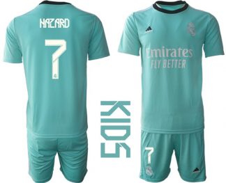 Hazard 7 Real Madrid Ausweichtrikot 2021/22 Mini Kit türkis/weiss für Kinder
