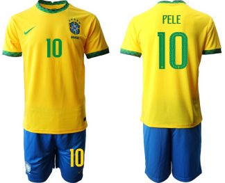Herren Billige Fußball Trikot Brasilien 2020/21 Heimtrikot gelb mit Aufdruck PELE 10