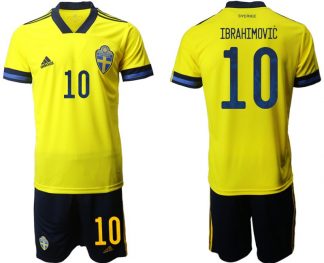 Herren Trikot Set Schweden Heimtrikot EM 2022 in gelb mit Aufdruck Ibrahimovic 10