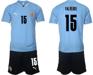 Herren Trikotsatz Uruguay 2022 Heimtrikot hellblau mit Aufdruck VALVERDE 15