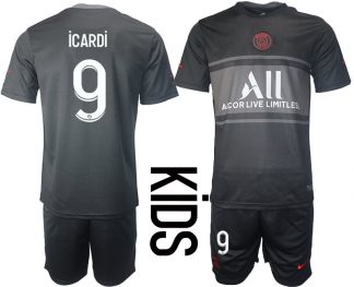 Icardi 9 Paris Saint Germain PSG Ausweichtrikot 2021-22 schwarz rot für Kinder