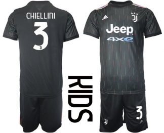 Juventus Turin Auswärtstrikot 2021/22 für Kinder schwarz mit Aufdruck Chiellini 3