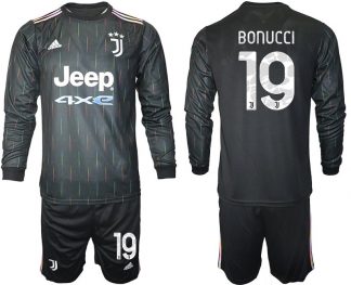 Juventus Turin Herren Auswärts Trikot 2021/22 schwarz/weiß mit Aufdruck Bonucci 19