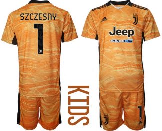Juventus Turin Kinder Torwarttrikot Heim 2021/22 Orange mit Aufdruck Szczesny 1