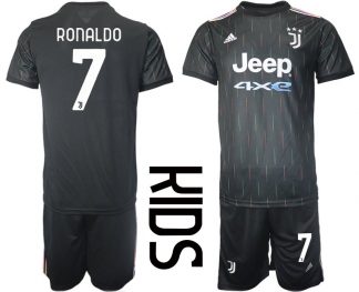 Juventus Turin Trikot Away 2021/22 für Kinder schwarz mit Aufdruck Ronaldo 7
