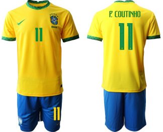 Kaufe Brasilien Fussball Herren Heimtrikot 2022 in gelb mit Aufdruck P.Coutinho 11