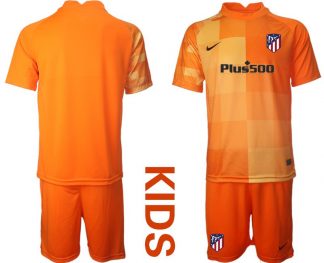 Kinder Atlético Madrid Torwart Trikot Orange Trikotsatz Kurzarm + Kurze Hosen