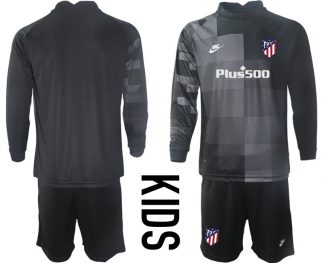 Kinder Atlético Madrid Torwarttrikot Trikotsatz Langarm + Kurze Hosen in schwarz