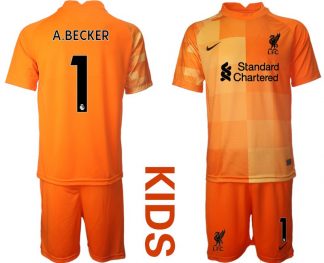 Kinder FC Liverpool Torwarttrikot in Orange mit Aufdruck A.BECKER 1