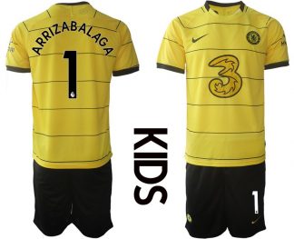 Kinder Fußball Trikot Chelsea FC Auswärtstrikot 2021/22 gelb mit Aufdruck Arrizabalaga 1