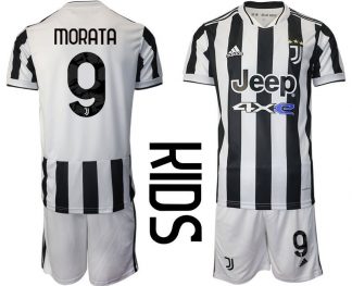 Kinder Fußball Trikot Juventus Turin Heimtrikot 2021/22 mit Aufdruck Morata 9