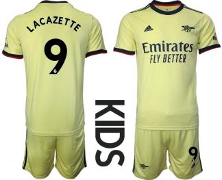 Kinder Fussball Trikotsatz Arsenal FC Auswärts 2021/22 Gelb mit Aufdruck Lacazette 9