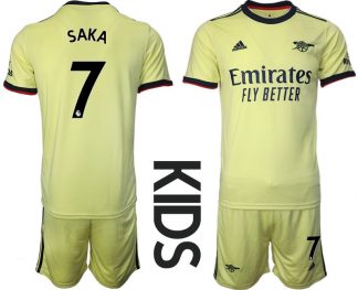 Kinder Fussball Trikotsatz Arsenal FC Auswärts 2021/22 Gelb mit Aufdruck SAKA 7