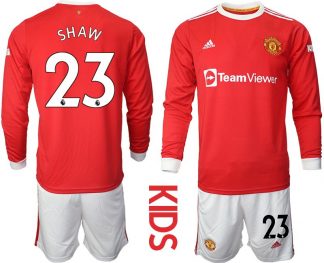 Kinder Manchester United 2022 Heimtrikot Trikotsatz Langarm rot mit Aufdruck SHAW 23
