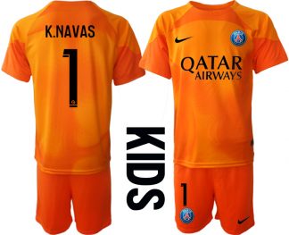 Kinder Paris Saint Germain PSG Torwarttrikot in orange mit Aufdruck K.Navas 1