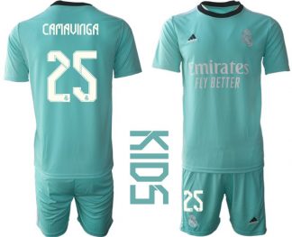 Kinder Real Madrid 2021/22 Mini Kit 3rd Trikot türkis/weiß mit Aufdruck Camavinga 25