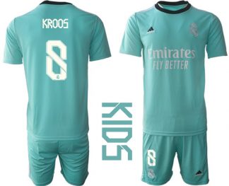 Kinder Real Madrid Ausweichtrikot 2021/22 Mini Kit türkis/weiss mit Aufdruck Kroos 8