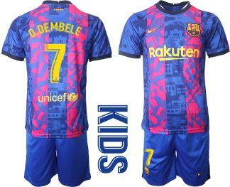 Kinder T-Shirt Barcelona 2021/22 Ausweichtrikot Blaue mit Aufdruck O.Dembele 7