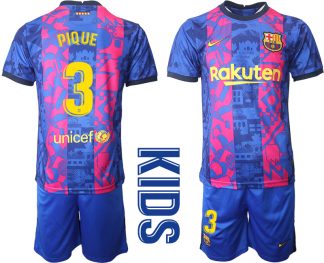 Kinder T-Shirt Barcelona 2021/22 Ausweichtrikot Blaue mit Aufdruck PIQUE 3