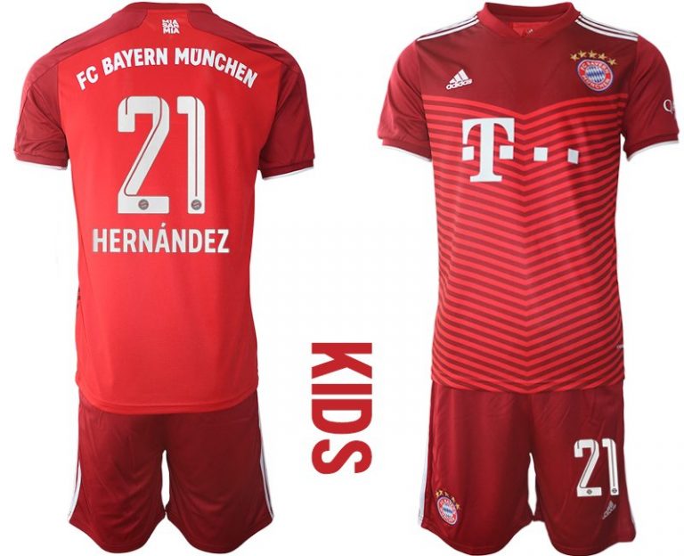 Kinder Trikotsatz FC Bayern München Heimtrikot rot 2022 mit Aufdruck Hernandez 21