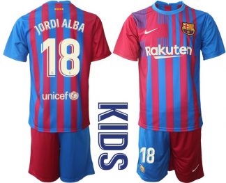 Kinderheim Trikot FC Barcelona 2021/22 Blau Rot mit Aufdruck Jordi Alba 18
