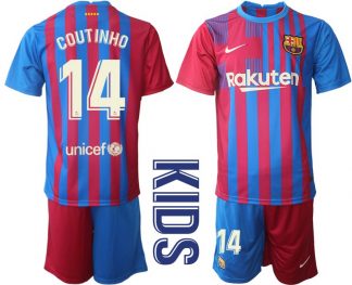 Kindertrikot FC Barcelona 2021/22 Heim Trikotsatz Blau Rot mit Aufdruck Coutinho 14