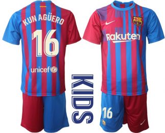 Kindertrikot FC Barcelona 2021/22 Heim Trikotsatz Blau Rot mit Aufdruck Kun Agüero 16