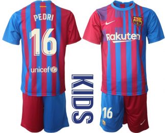 Kindertrikot FC Barcelona 2021/22 Heim Trikotsatz Blau Rot mit Aufdruck PEDRI 16