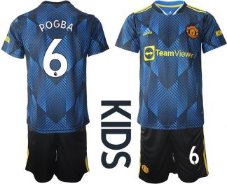 Kindertrikot Manchester United Ausweichtrikot blau 2022 für Kinder Pogba 6