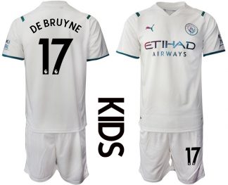 Manchester City 2022 Auswärtstrikot für Kinder Mit De Bruyne 17 Aufdruck