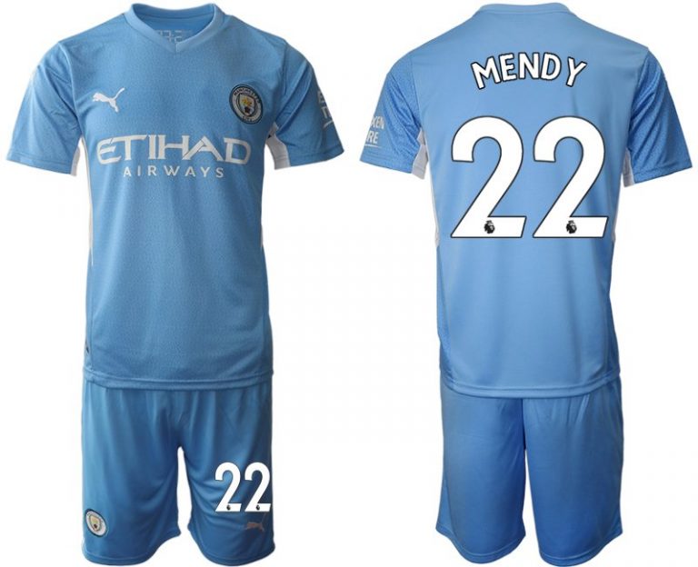 Manchester City 2022 Heimtrikot hellblau/weiß Kurzarm + Kurze Hosen MENDY 22