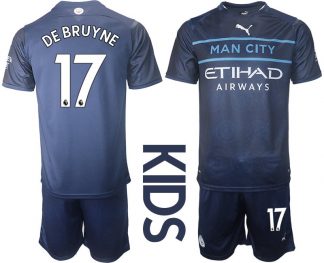 Manchester City Ausweichtrikot 2021/22 Dunkelblau Trikotsatz für Kinder mit Aufdruck De Bruyne 17