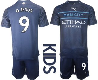 Manchester City Ausweichtrikot 2021/22 Dunkelblau Trikotsatz für Kinder mit Aufdruck G.Jesus 9