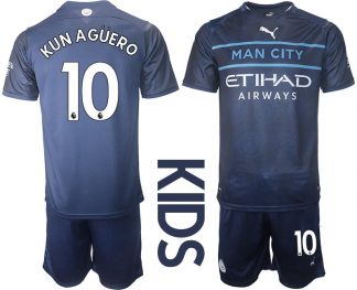 Manchester City Ausweichtrikot 2021/22 Dunkelblau Trikotsatz für Kinder mit Aufdruck Kun Agüero 10