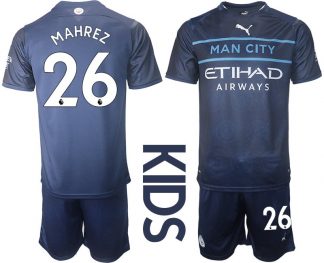 Manchester City Ausweichtrikot 2021/22 Dunkelblau Trikotsatz für Kinder mit Aufdruck Mahrez 26